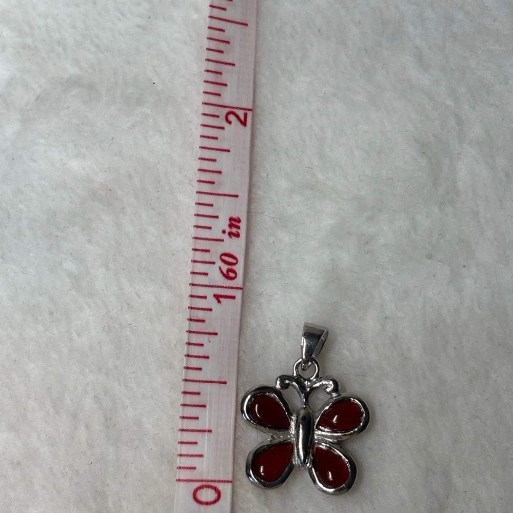 Genuine Carnelian Butterfly 925 Sterling Silver Pendant - Picture 4 of 5